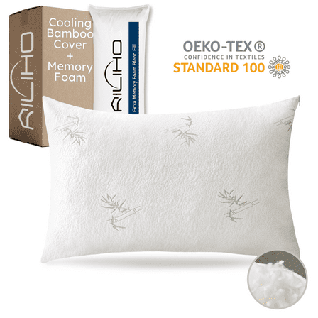 RILIHO Cooling Pillows for Sleeping 1 Pack, Shredded Memory Foam Pillows Viscose of Bamboo Cover, Adjustable Pillow for Side Back Stomach Sleepers Luxury Gel Pillows Standard Size