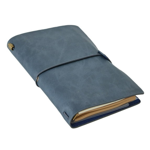 RILIHO Refillable Leather Journal 144 Pages - Travelers Notebook With Unlined Pages Inserts and Zipper Pocket - 8"x4.8" Genuine Travel Journal Diary for Artist, Blue