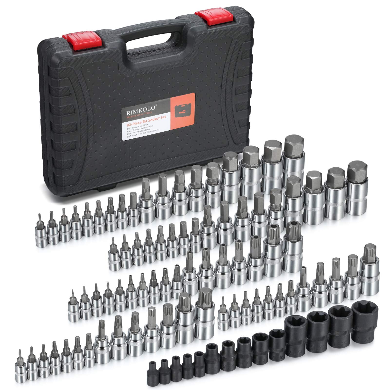 107-Piece Bit Socket Set – 1/4", 3/8" & 1/2" Drive, Torx, Hex, Tamper Proof, S2 Steel