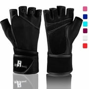 RIMSports Premium Leather Weight Lifting Gloves with Wrist Support for Supreme Protection and Thumb Protected Workout Gloves for Weightlifting, Pullups & Deadlift