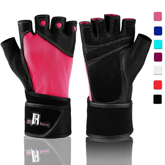 RIMSports Weight Lifting Gym Training Workout Gloves with Wrist Wrap Support, Pink XL