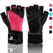 RIMSports Weightlifting Gloves with Wrist Wrap Support for Gym and Workout, Pink M