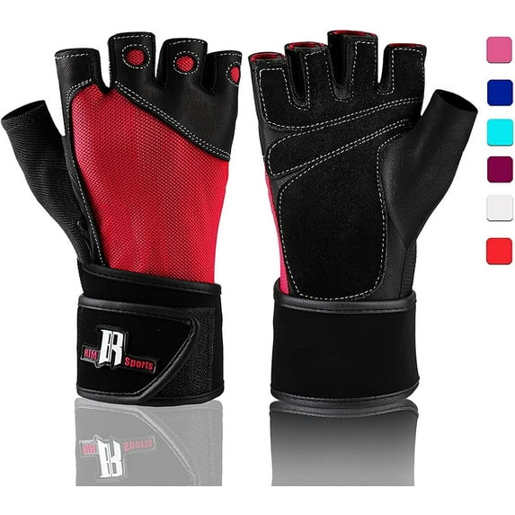 RIMSports Weightlifting Gloves with Wrist Wrap Support for Gym and Workout, Red XS