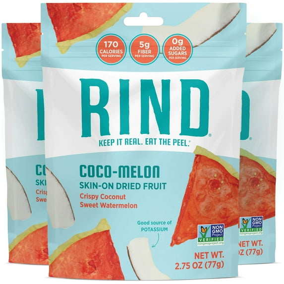 RIND Snacks Coco-Melon Dried Fruit Superfood, Organic Coconut, Watermelon, High Fiber, Vegan, Paleo, Non-GMO 2.75oz, 3 Pack YUN14 YUN14