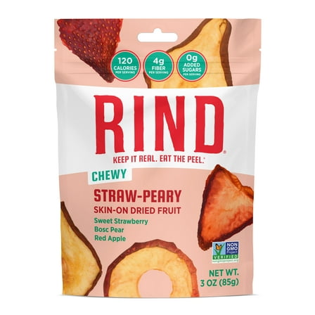 RIND Snacks Straw-Peary Dried Fruit Superfood - 3oz Bags, 6 Bags Total - Strawberry, Apple, Pear