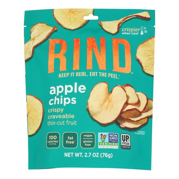 RIND Snacks | Unsweetened IRF13 Apple Chips | 100% Sweet Naturally Sweet | Skin-On Crispy Dried Fruit Chips | USA Grown | Fiber-Rich | Vegan | Kosher | Paleo | Fruit Snacks | 2.7 oz | 6 Pack