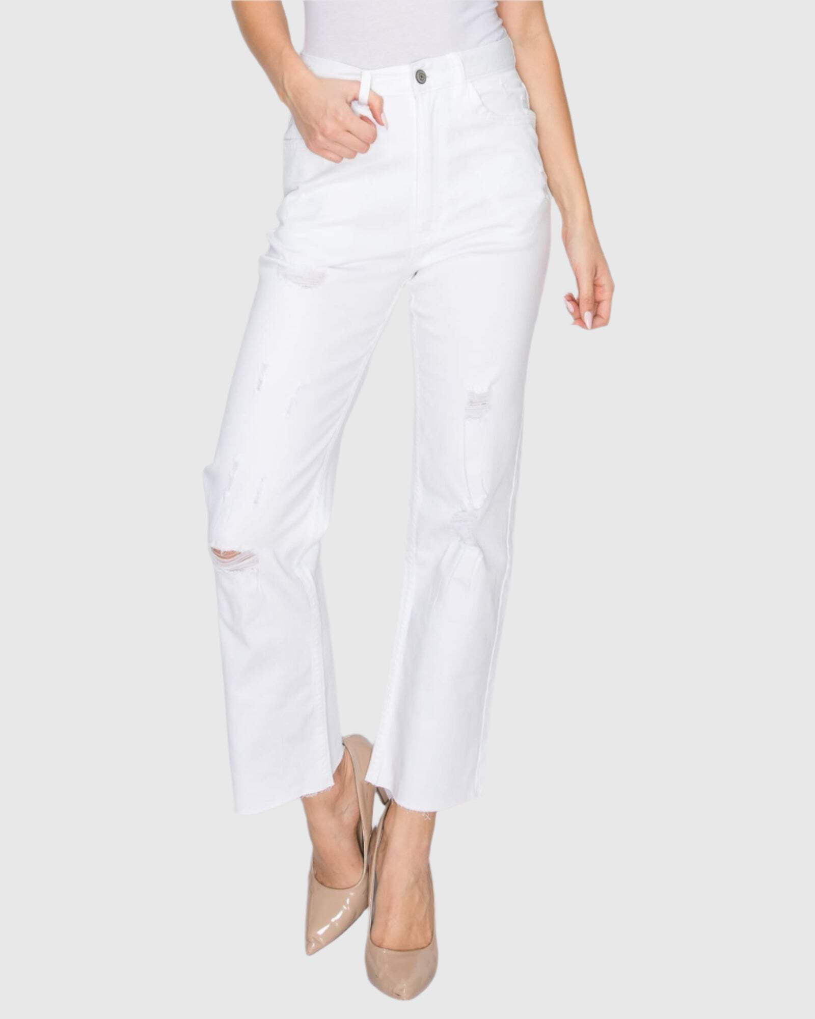 RING OF FIRE Women's Maria Mom Straight Skinny Fit With Rips Jeans ...