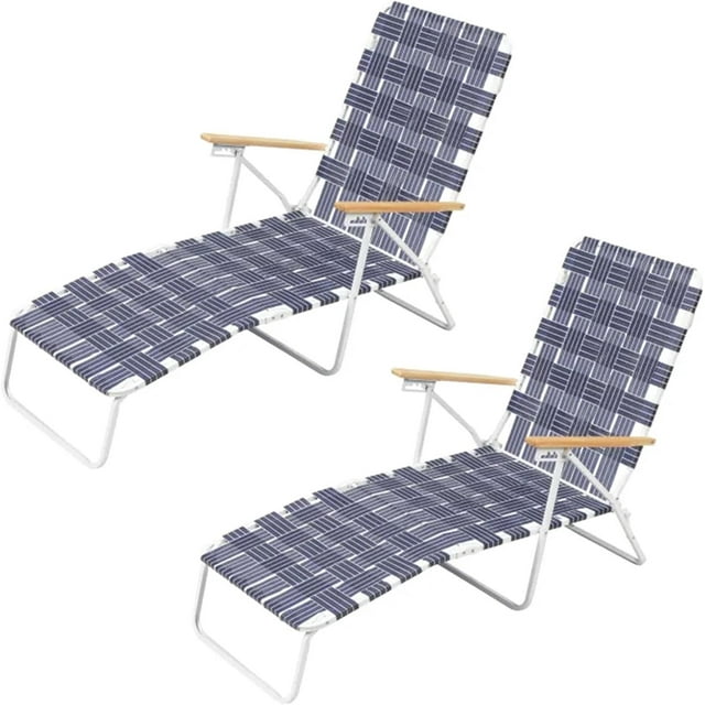 RIO Brands High Back Outdoor Folding Chaise Lounge Chair with Blue