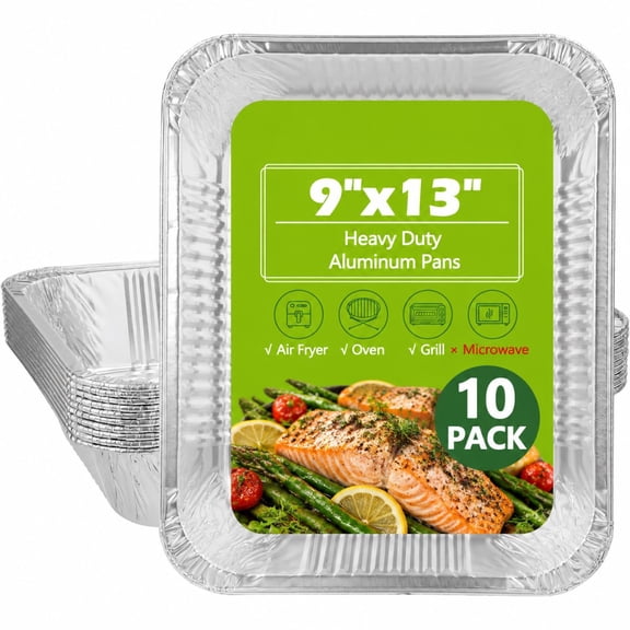RIOFLY 10 pack 9x13 inch Aluminum Foil Pans, Half Size Thickened Heavy Duty Disposable Steam Table Baking Trays for Cooking, Baking, Roasting and Chafing