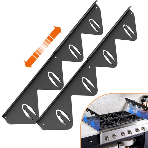 RIOFLY 2 pack Stainless Steel Stove Gap Covers, Adjustable Burner Cover and Heat Diffuser, Flat Top Trim Kit for Gas and Electric Stoves, Heat Resistant Easy Clean, 14.9"-29.5", Black