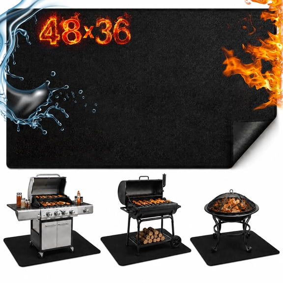 RIOFLY 48 x 36 Inch Thick Fire Resistant Under Grill Mat, Reusable Waterproof Oil Resistant Bbq Floor Mats, Barbecue Protection Pads for Deck Terrace Patio Lawn and Indoor Fireplace