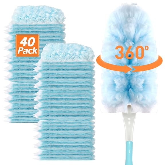 RIOFLY 40 Count Disposable Duster Refills, Heavy Duty Unscented Multisurface Dusters with Handle for Home Blinds Fans and Corners