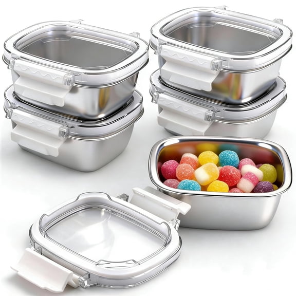 RIOFLY 5 Pack 8.5oz Stainless Steel Snack Containers with Lids, Leakproof Bento Boxes, Small Meal Prep Containers for Kids Adults