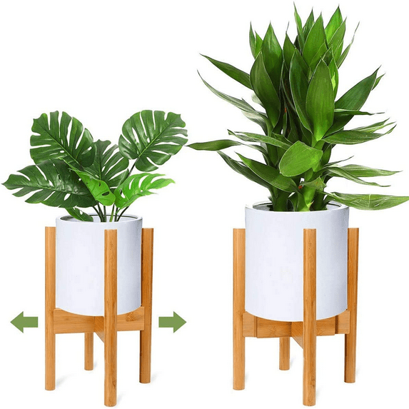 RIOGOO Plant Stand One Pack, Retro Mid Century Modern Expandable Plant Holder Wood Flower Pot Display Stand Potted Rack for Indoor and Outdoor, Up to 12 Inch Planter (Planter Not Included)