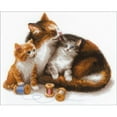 thumbnail image 1 of RIOLIS Counted Cross Stitch Kit 11.75"X9.5"-Cat W/Kittens (14 Count), 1 of 1