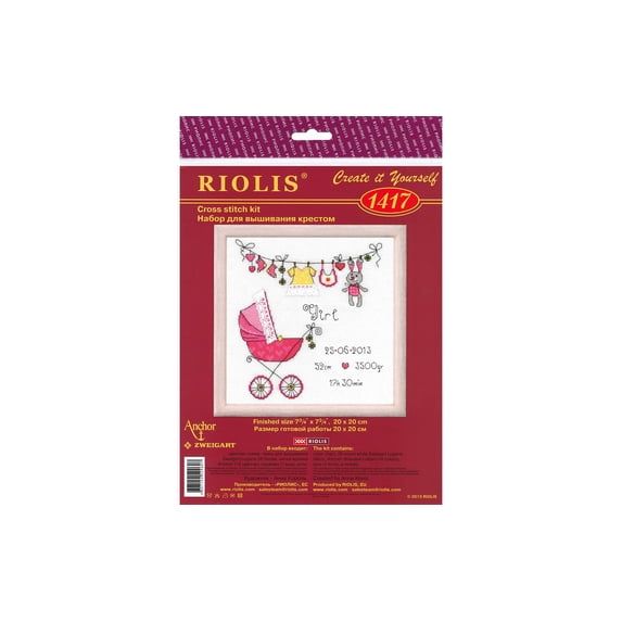 RIOLIS Counted Cross Stitch Kit 7.75"X7.75"-It's A Girl! Announcement (28 Count)