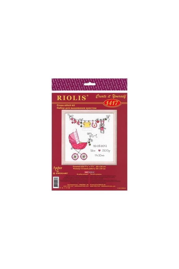 Counted Cross Stitch Kit 7.75"X7.75"-It's A Girl! Announcement (28 Count)