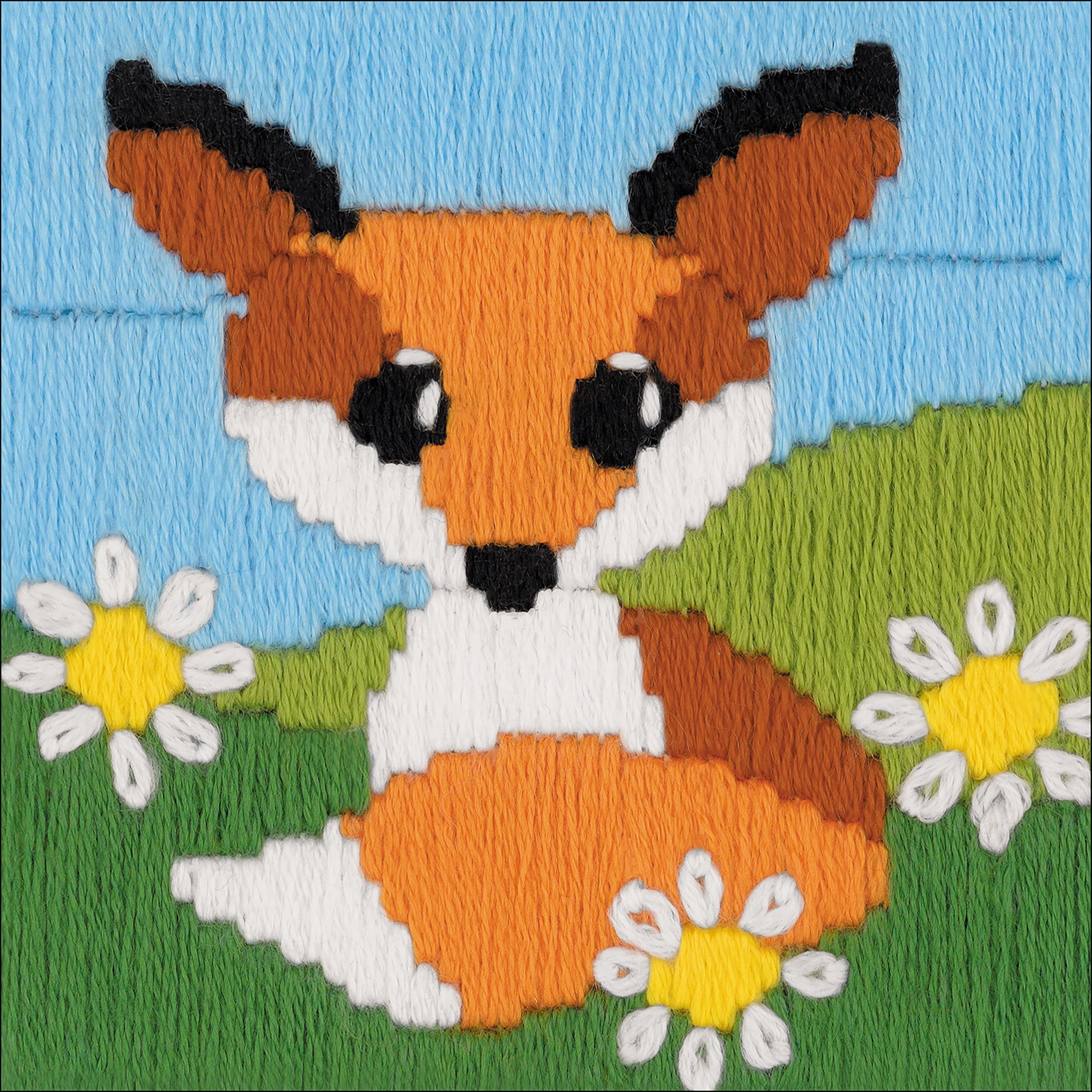 RIOLIS Stamped Cross Stitch Kit 4"X4"Fox In Daisies (Stitched In Yarn