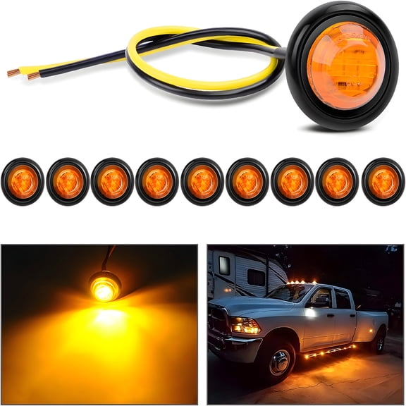 RIONIMA 10 PCS 3/4 Round Clearance LED Front Rear Side Indicator Bullet Marker Light for Truck RV Car Bus Trailer Van Caravan Boat (12V, Amber)
