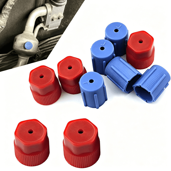 RIONIMA 10 Pcs R134A Ac High & Low Pressure Port Caps, Ac Air Tool Dust Cap, Car Air Conditioner Repair Parts, Universal for Most Cars (Blue & Red)