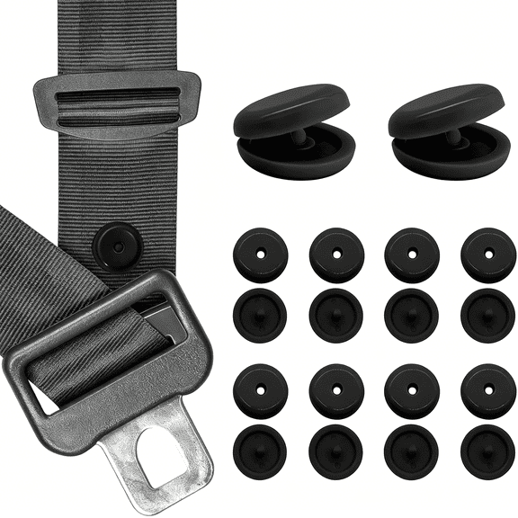 RIONIMA 10 Sets Seat Belt Button Stop,Snap-On Seatbelt Stopper Prevent Buckle From Sliding Down,Universal Fit Stopper Button Plastic Seat Belt Buckle Clip Stop,Car Accessories (Black)
