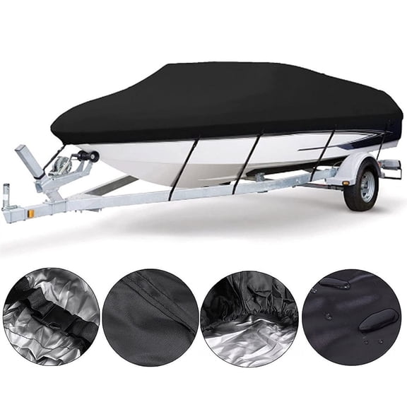 RIONIMA 1200D Boat Cover 16-18.5Ft ,Fit Bass,V-Hull,Black,Double Thickened Corner,Fit V-Hull,Tri-Hull,Fish&Ski,Runabout Bowrider Boats,Waterproof,Heavy Duty,Hurricane Proof System