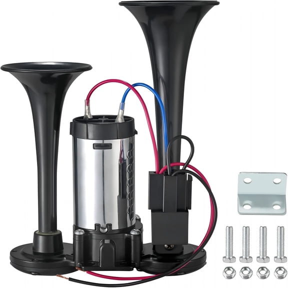 RIONIMA 12V 120Db Air Horn Dual Trumpets,Super Loud Electric Train Horn Kit with Upgraded Compressor for 12V Trucks,Cars,Suvs,Motorcycles,Boats,Pickups