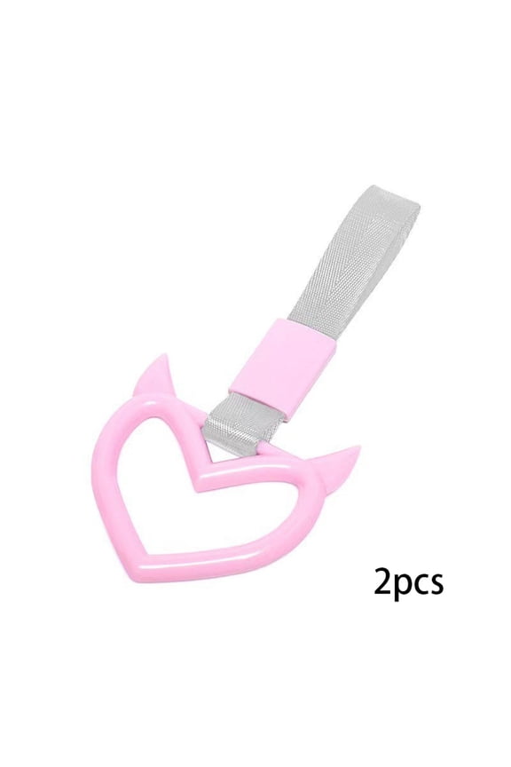 2 PCS Devil Heart Car Handle Straps,Love Shape Handle Keychains,Hand Strap Drift Charm Bumper Warning Ring,Heart Car Accessories,Interior Exterior Decor for Cars SUV Bus Subway (Pink)