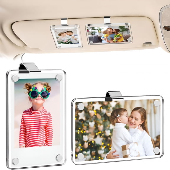 RIONIMA 2 Pack Car Visor Picture Holder,Crystal Clear Acrylic Picture Frames for Car Sun Visor,Car Accessories,Easy Install Universal Fit,Personalized Gift for Family Photos
