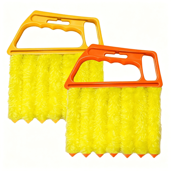RIONIMA 2 Pcs Blind Cleaner Duster Tool,7-Finger Auto Dusting Cleaner Brush with Ergonomic Handle,Handheld Mini Duster Brush for Window Shutters Air Conditioner,Car Accessories (Orange+Yellow)