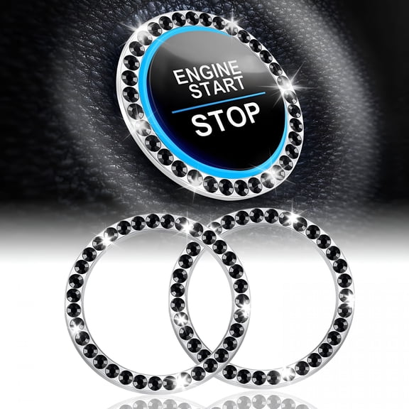 RIONIMA 2 Pcs Crystal Rhinestone Car Engine Start Stop Decoration Ring,Car Interior Accessories for Women,Push to Start Button Cover Sticker,Automotive Decals,Black