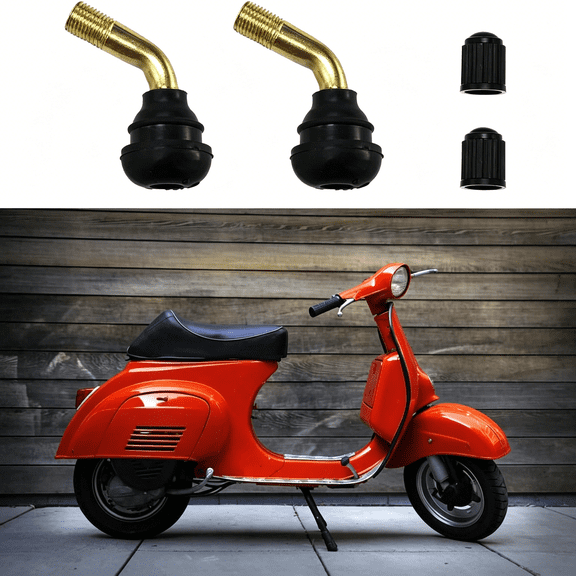 RIONIMA 2 Pcs Valve Stem Bent 135 Degree Angled,Snap-In Tubeless Tire Valve Stem Brass Stems with Rubber Base,Universal Tire Rim Replacement for Motorcycle,Scooter,Atv