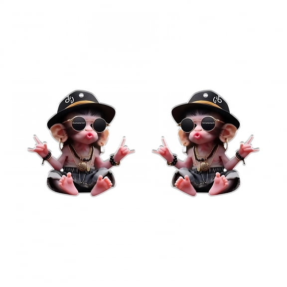 RIONIMA 2-Piece Hip Hop Monkey Figurines, Resin Car Dashboard Ornaments, Trendy Decorative Accessories for Home, Office, Desk