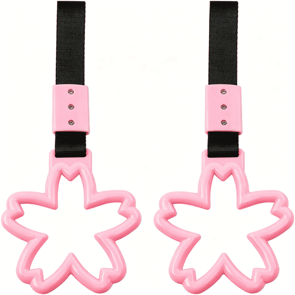 RIONIMA 2 Pieces Car Handle Ring,Sakura Shaped Handle Hand Strap for Subway Train Bus,Car Exterior Accessories and Rear Bumper Warning Ring(Pink)