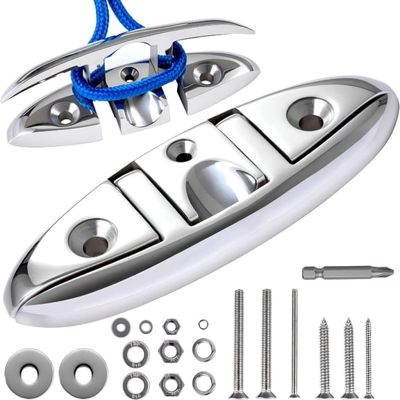 RIONIMA 2026 New 5" / 6" / 8" Stainless Steel Boat Folding CleatsFlip Up Dock Cleat for Deck and Boat,3 Hole Marine Splints with Fasteners,For Dock Line Mooring Accessories,Kayaks,Yachts&Docks