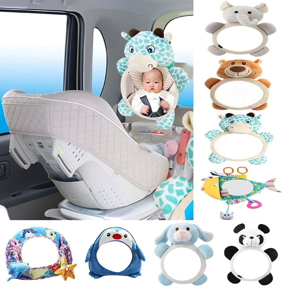 RIONIMA 2026 New Baby Car Mirror,Cartoon Shape Safety Car Seat Mirror for Rear Facing Infant with Wide Crystal Clear View,Adjustable Safety Seat Mirror for Kids