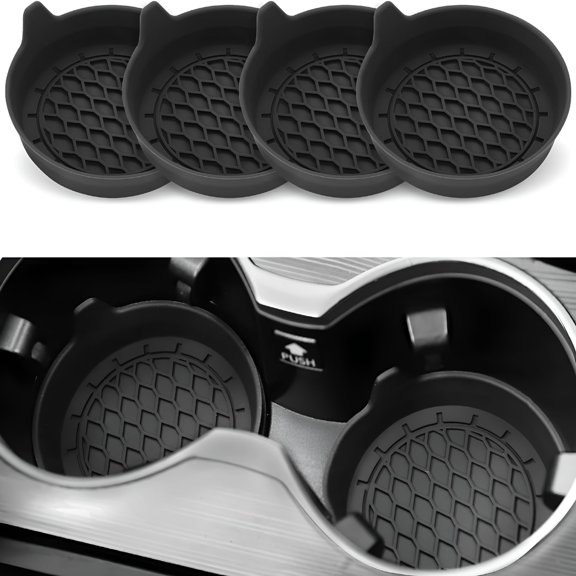 RIONIMA 2026 New Car Cup Holder Coaster,Silicone Cup Holder Insert,Non-Slip Cup Holders,Car Accessories Interior for Car,Truck,Suv,Van 4 Pack Black