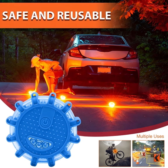 RIONIMA 2026 New Led Road Flares Emergency Lights Roadside Car Safety Flare Kit for Vehicles for Cars,Trucks,Suvs,Motorcycles,Roadside Emergencies 3 Disc Pack with Tools