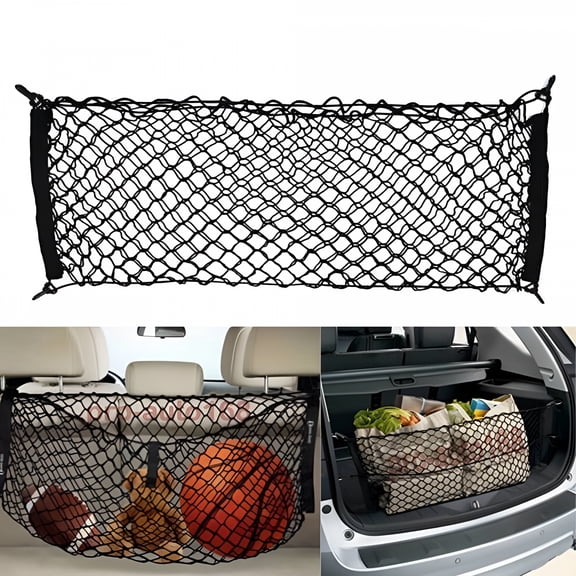 RIONIMA 2026 New Universal Elastic Car Cargo Net,Nylon Mesh Trunk Storage,Adjustable Rear Organizer Luggage Holder for Truck Suv with 4 Hook