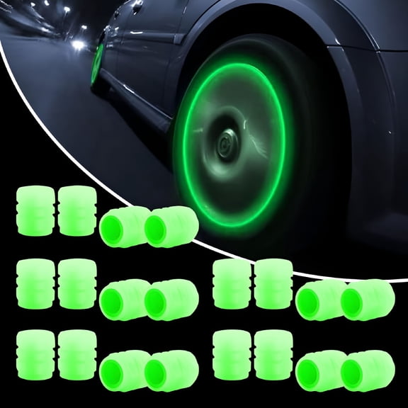 RIONIMA 20Pcs Glow-In-The-Dark Tire Valve Stem Caps,Fluorescent Luminous Tire Abs Valve Caps Universal Fit Air Valve Covers for Car Truck Suv Motorcycle Bike (Green)