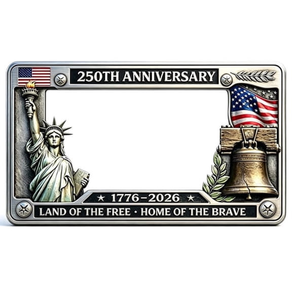 RIONIMA 250Th Anniversary License Plate Frame,1776-2026 Usa Patriotic Car Tag Holder,Rustproof American Flag License Plate Frame for Vehicle Decor Gift