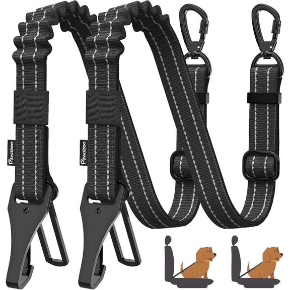 RIONIMA 2Pack Dog Seatbelt for Car,3-In-1 Dog Car Seat Belt Bungee,Shockproof Dogs Tether for Cars with Buckle&Hook Latch,Adjustable Reflective Dogs Cars Harness Leash with 360 Lockable Buckle