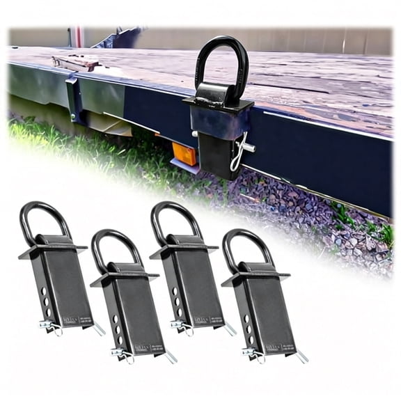 RIONIMA 4 Pack 5/8 Inch Stake Pocket D Rings,18000 Lbs | Heavy Duty Adjustable Trailer Stake Pocket Tie Down Utility for Flatbed Trucks & Trailer W/ Hitch Pin,4 Holes for Adjustment