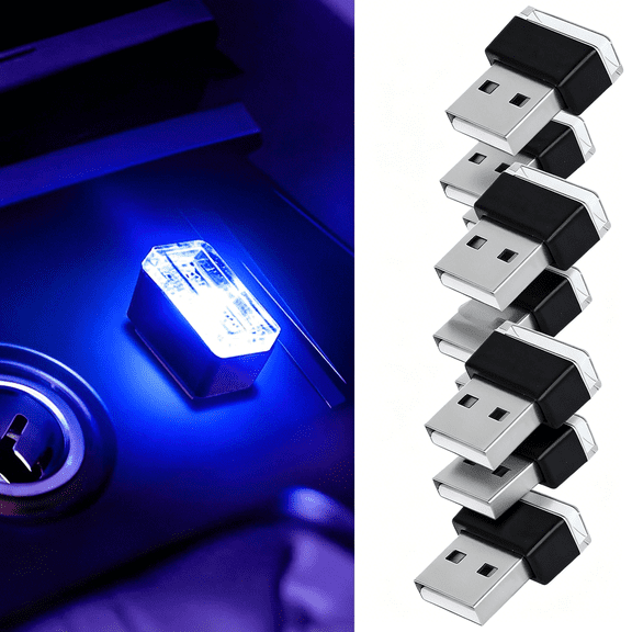 RIONIMA 4 Pcs Usb Led Car Interior Atmosphere Lamp,Portable Mini Auto Led Decor Night Light,Plug-In Usb Interface Ambient Lighting Kit,Universal Car Interior Accessories (Blue)