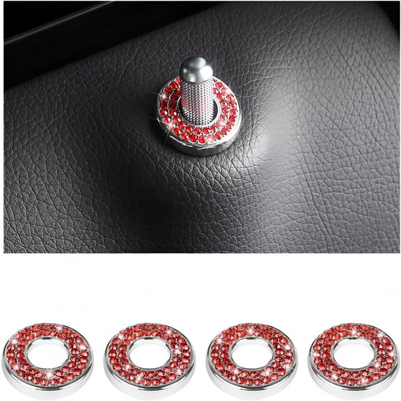 RIONIMA 4Pcs Bling Inner Car Door Lock Cover Stickers,Rhinestones Pull Rod Bolt Decorations,Crystal Auto Decals for Women Girls,Sparkly Car Door Lock Pin Caps