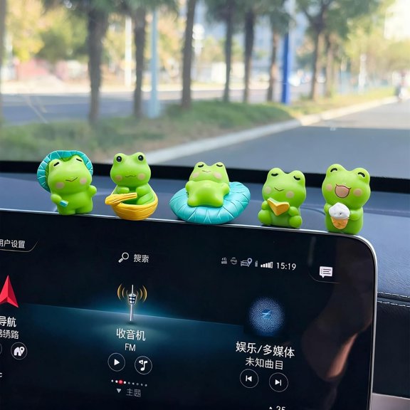 RIONIMA 5 Pcs Mini Frog Car Dashboard Decor,Cute Frog Car Dashboard Decorations Rearview Mirror Accessories for Woman Frog Car Accessories