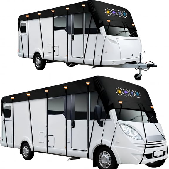 RIONIMA 600D Rv Roof Cover Waterproof,Camper Roof Cover Wind,Rain and Snow Proof Pop Up Camper Caravan Truck Camper Cover Heavy Duty Rv Covers with Reflective Strips Fits 16Ft to 20Ft Rvs 6.5M*3M