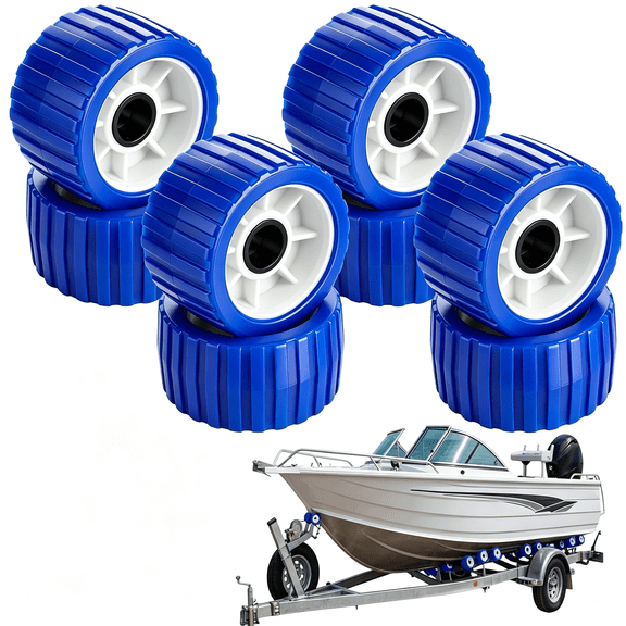 RIONIMA 8 Pcs 3" Width x 5" OD Boat Trailer Rollers Ribbed Boat Trailer Wobble Roller Marine Ribbed Wobble Roller Assembly Kit with Washers and Pins for Yacht Parts