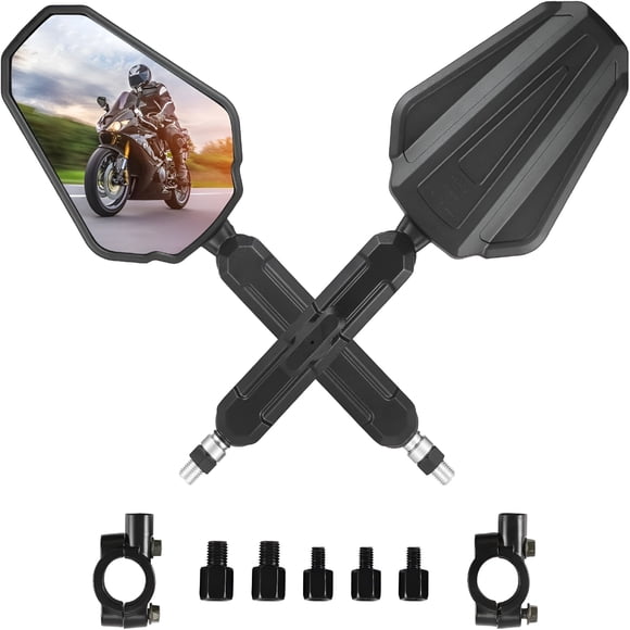 RIONIMA Adventure Motorcycle Mirrors, Adjustable Motorcycle Side Mirrors with 7/8" Handlebar Mount 8mm 10mm Screws Fit for Scooter Moped Dirt Bike Quad