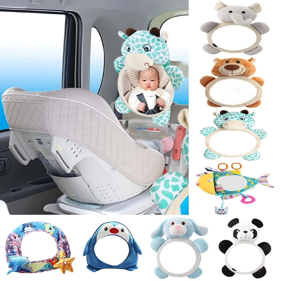 RIONIMA Baby Car Mirror,Cartoon Shape Safety Car Seat Mirror for Rear Facing Infant with Wide Crystal Clear View,Adjustable Safety Seat Mirror for Kids Backseat Mirror for Baby